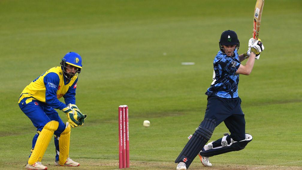 Harry Brook (right) in T20 Blast action for Yorkshire