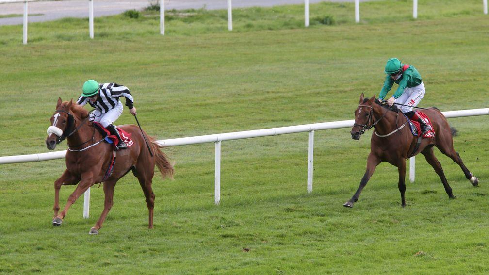 Astadash and Wayne Lordan storm clear to land the feature Fillies Stakes at Gowran on Saturday