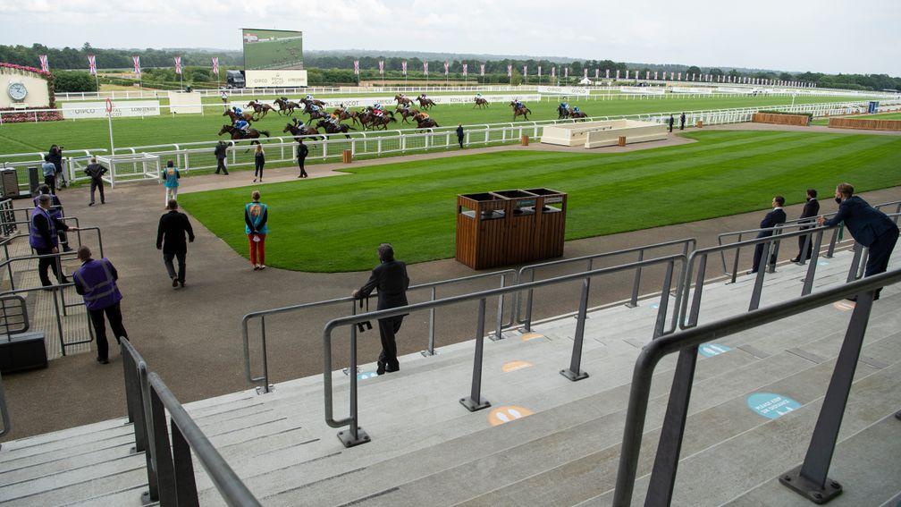 Motakhayyel wins the Buckingham Palace Handicap in front of near-deserted stands at Royal Ascot this year
