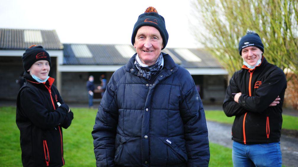 Frank Motherway (centre) after his remarkable results at Tattersalls Ireland on Sunday