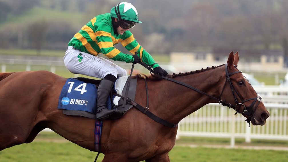 UTTOXETER, ENGLAND - MARCH 20: Time To Get Up ridden by Jonjo O'Neill Jr. on their way to winning the Marston's 61 Deep Midlands Grand National at Uttoxeter Racecourse on March 20, 2021 in Uttoxeter, England. (Photo by Mike Egerton - Pool/Getty Images)
