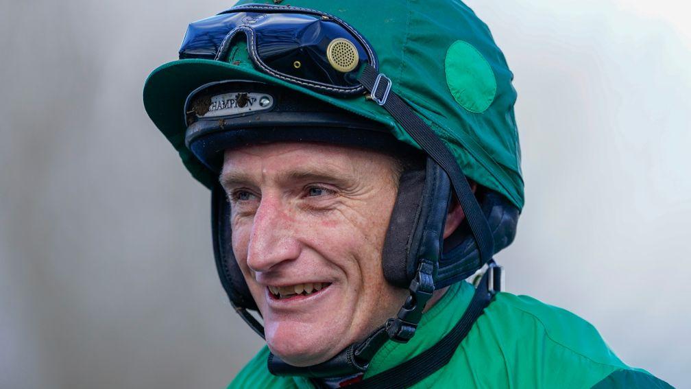 SUNBURY, ENGLAND - FEBRUARY 25: Daryl Jacob after riding Nusret to win The Coral Adonis Juvenile Hurdle at Kempton Park on February 25, 2023 in Sunbury, England. (Photo by Alan Crowhurst/Getty Images)