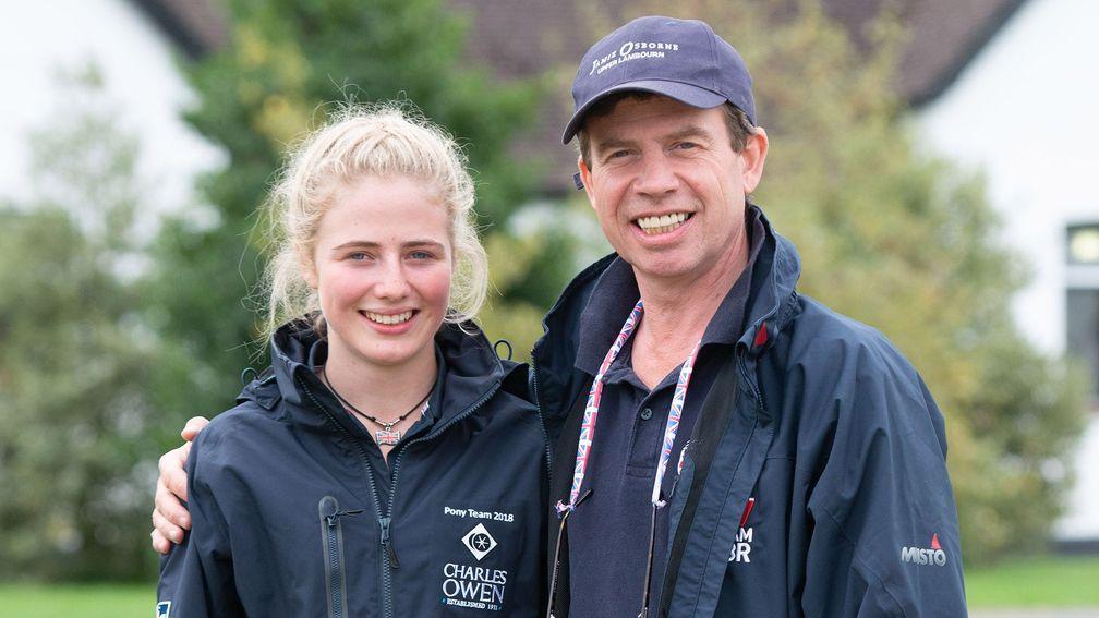 Saffie Osborne with father Jamie at the Pony European Championships