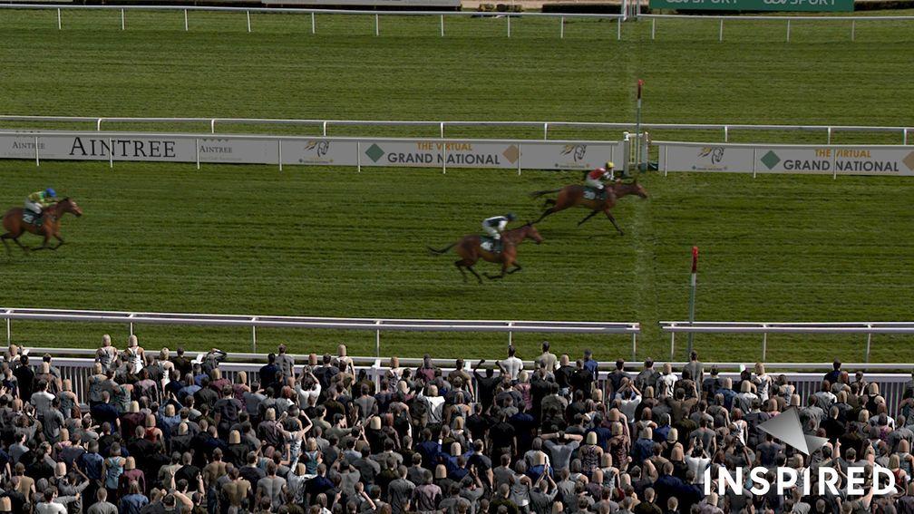 Potters Corner, sent off at 18-1, holds off Walk In The Mill to win the Virtual Grand National