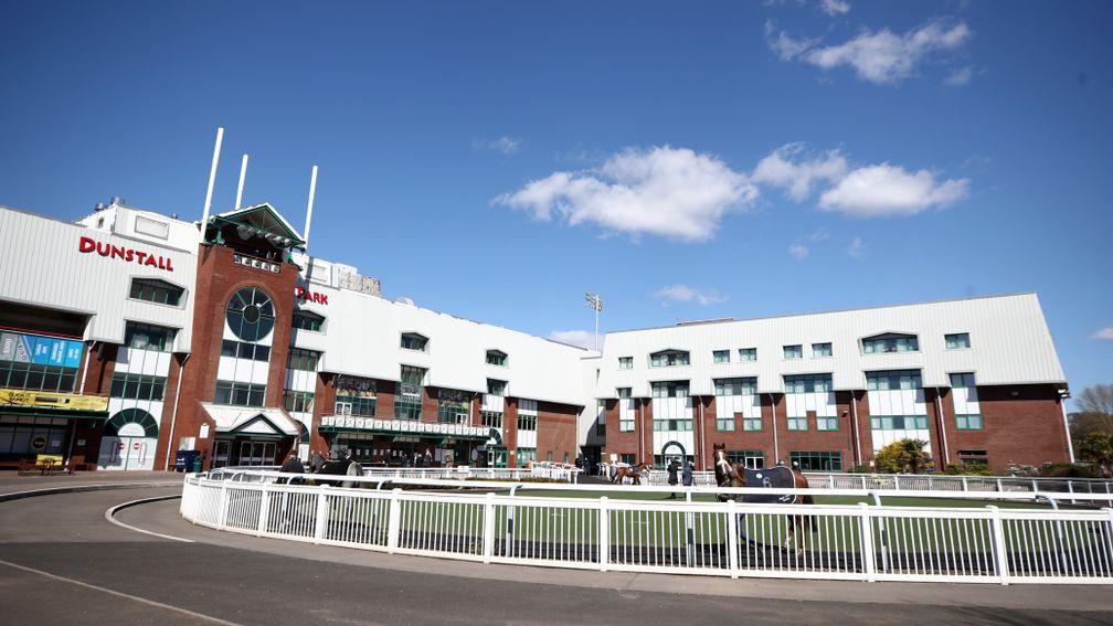 WOLVERHAMPTON, ENGLAND - APRIL 05: A general view of the parade ring at Wolverhampton racecourse on April 5, 2021 in Wolverhampton, England. Sporting venues around the UK remain under strict restrictions due to the Coronavirus Pandemic as Government socia