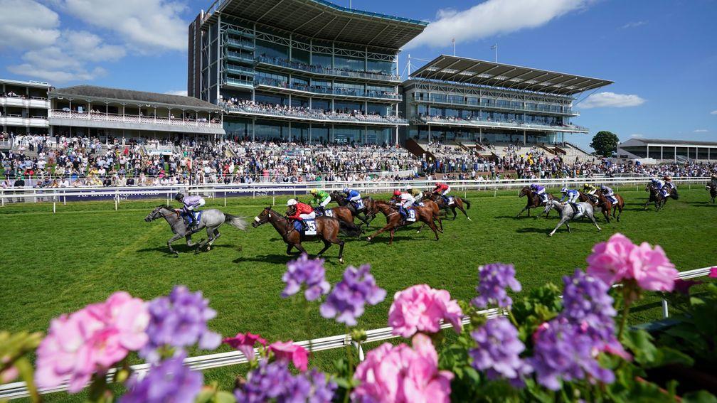 YORK, ENGLAND - JUNE 12: First Folio and Daniel Muscutt coming home to win the Pavers Foundation Catherine Memorial Sprint Handicap at York Racecourse on June 12, 2021 in York, England. (Photo by Tim Goode - Pool/Getty Images)