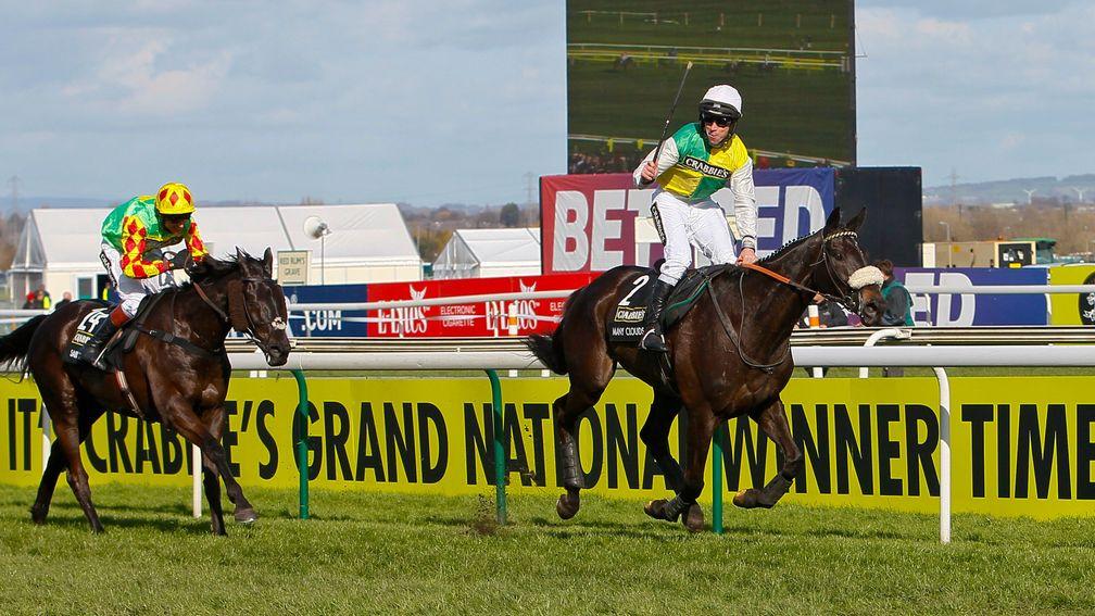 Leighton Aspell celebrates as Many Clouds beats Saint Are to win the 2015 Grand National at Aintree