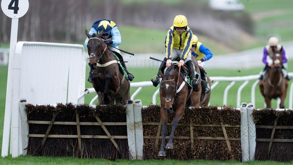 Peaky Boy and James Bowen lead over the final flight before winning the opening maiden hurdle at Cheltenham on Monday