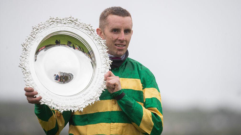 Mark Walsh celebrates victory in the Galway Plate