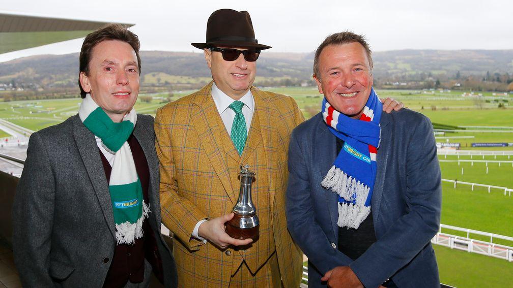 The Betbright captains for the 2018 Cheltenham Festival Betbright cup For Ireland Ken Doherty and for England Phil Tufnell with Betbright chairman Rich Ricci