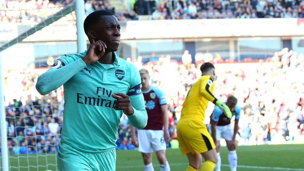 Eddie Nketiah of Arsenal celebrates a goal
