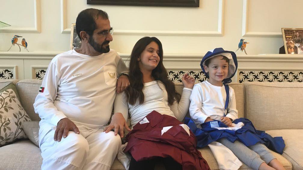 Sheikh Mohammed with daughter Sheikha Al Jalila, son Sheikh Zayed and their new racing colours