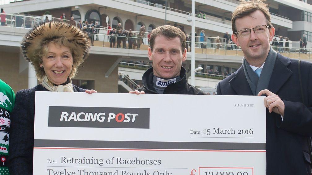 Di Arbuthnot - here with Richard Johnson and the Racing Post's Alan Byrne - is the chief executive of the Retraining of Racehorses welfare organisation