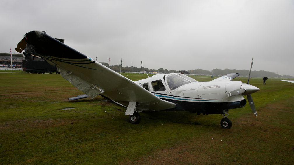 The stationary and empty plane involved in the collision at Haydock before racing on Sprint Cup day