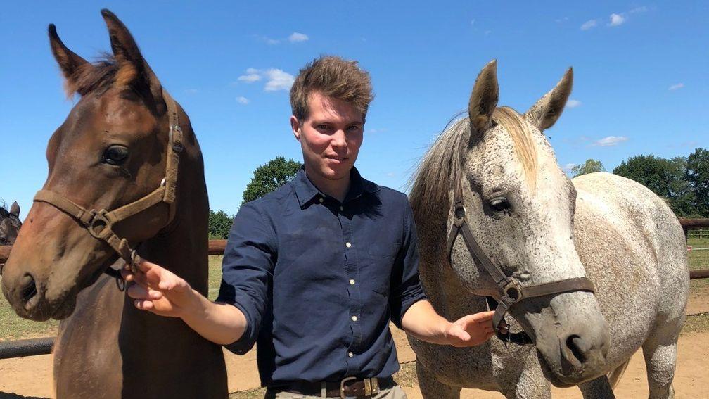 Thomas Leffray with Idaho Falls (right) and her No Risk At All colt foal, a brother to Allaho