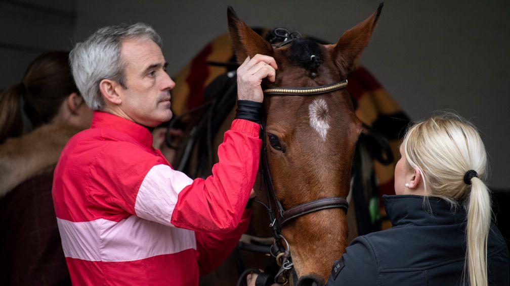 Ruby Walsh with Laurina before the race at Sandown