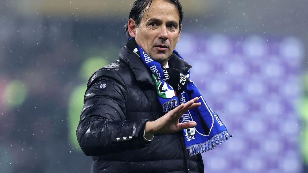 Inter manager Simone Inzaghi celebrates their title success