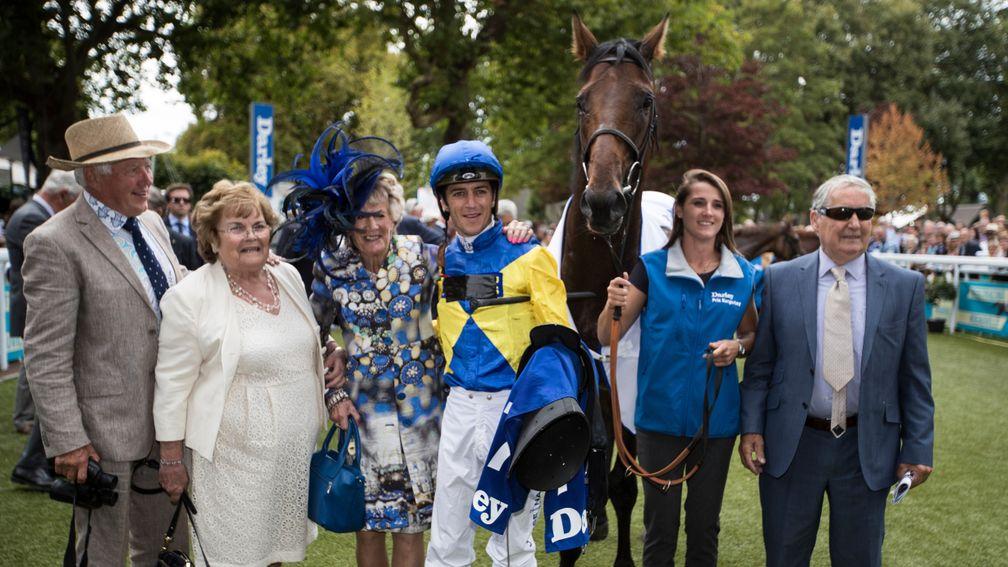 The Fairy Story Partners and Christophe Soumillon celebrate after Marmelo's win in the Darley Prix Kergorlay