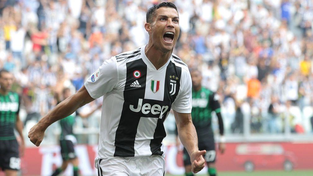 Cristiano Ronaldo celebrates his first Juventus goal against Sassuolo