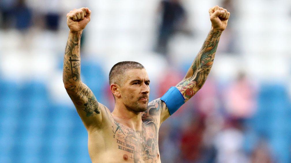 Aleksandar Kolarov celebrates Serbia's deserved win over Costa Rica