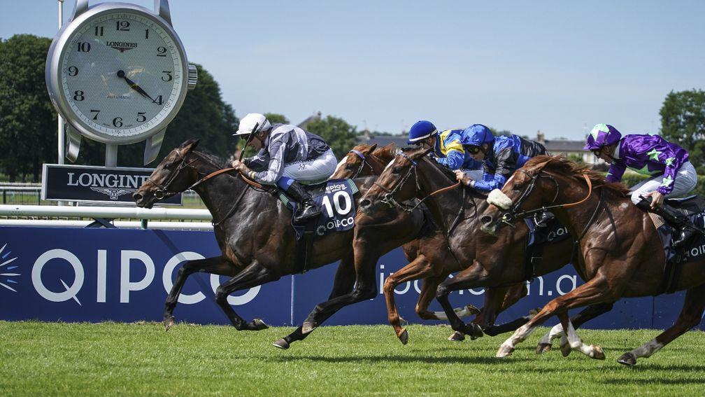 Stephane Pasquier and Study Of Man (left) win the Prix du Jockey Club at Chantilly