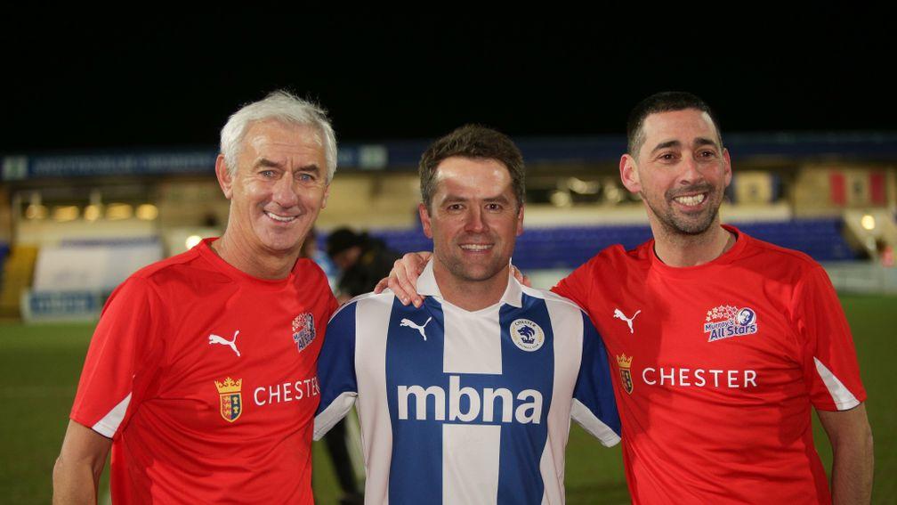 All-Stars: former Liverpool player Ian Rush (left) with match organiser Colin Murray (right) and Michael Owen