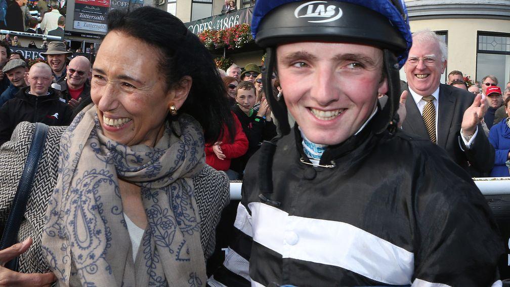 Lady O'Reilly with Chris Hayes at the Curragh in September 2013 after Voleuse De Coeurs won the Irish St Leger