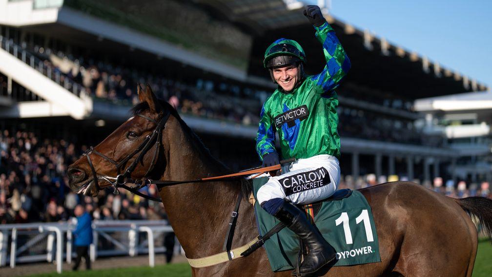 Jonathan Burke salutes the crowd following Ga Law's victory in the Paddy Power Gold Cup