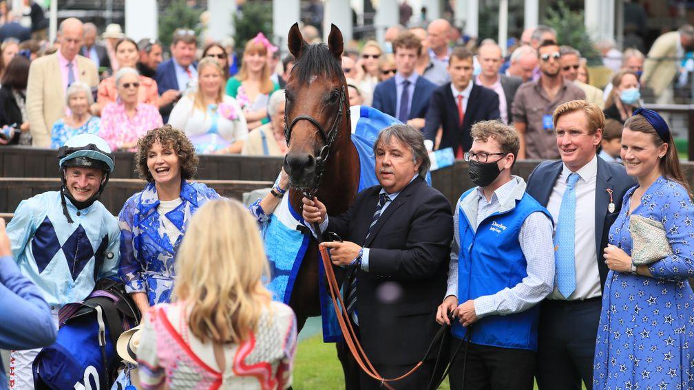 The connections stand with Starman after his victory in the Darley July Cup at Newmarket