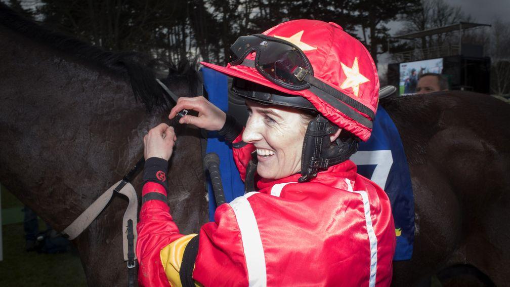 Rachael Blackmore is all smiles following her victory on Patricks Park on the Sandyford Chase at Leopardstown