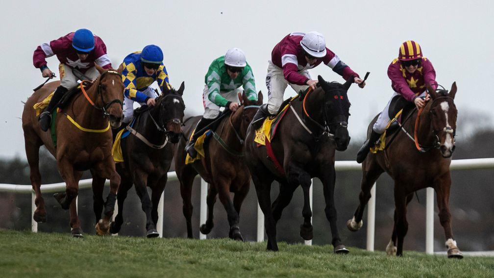 Delta Work (white cap): came out on top in a thrilling Savills Chase