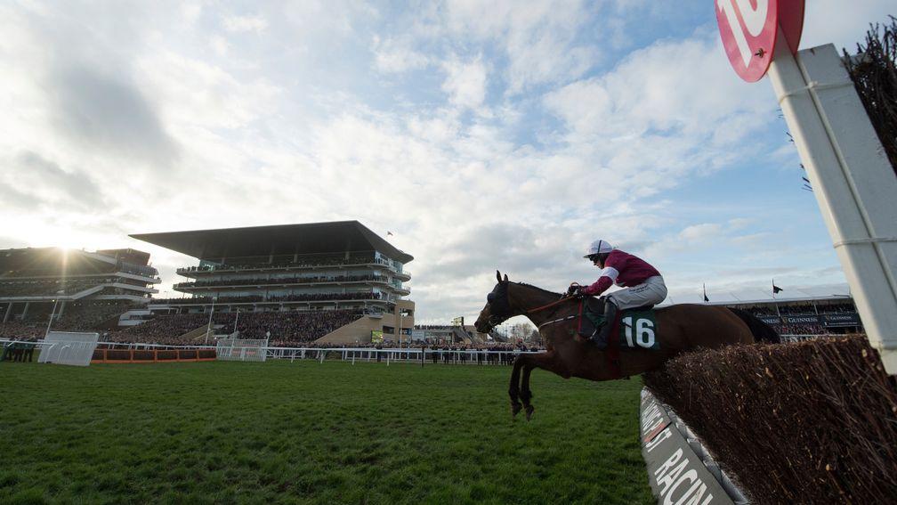Tiger Roll (Lisa O'Neill) jumps the last on the way to victory in the National Hunt Chase
