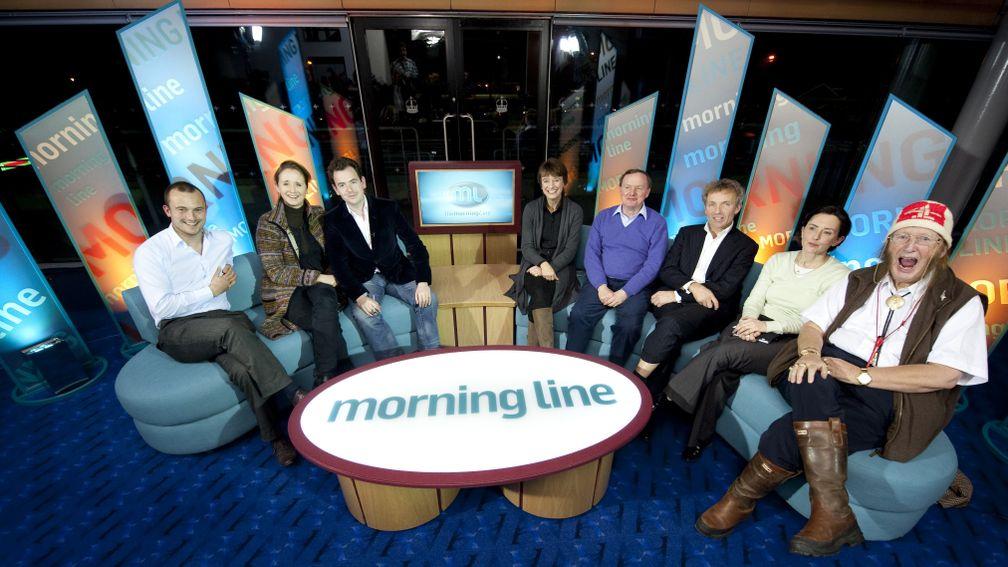 John McCririck (right) with the Channel 4 Morning Line team in 2011