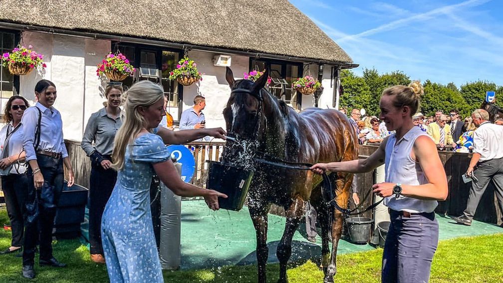 Rosie Margarson (left) refreshes Chubby, aka Ropey Guest
