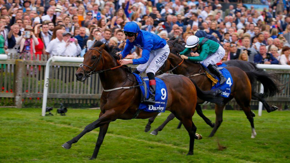 Harry Angel and Adam Kirby win the 2017 July Cup at Newmarket