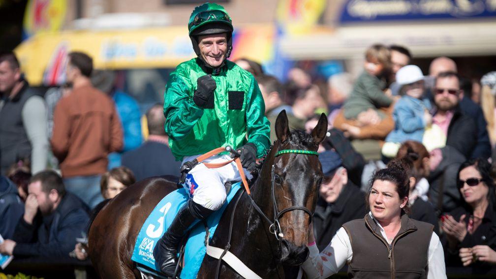 Fusil Raffles and Daryl Jacob return after winning the AES Champion Four Year Old Hurdle at Punchestown in May