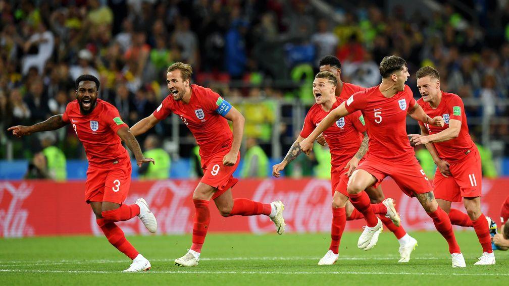 Harry Kane (9) leads the England players in celebration