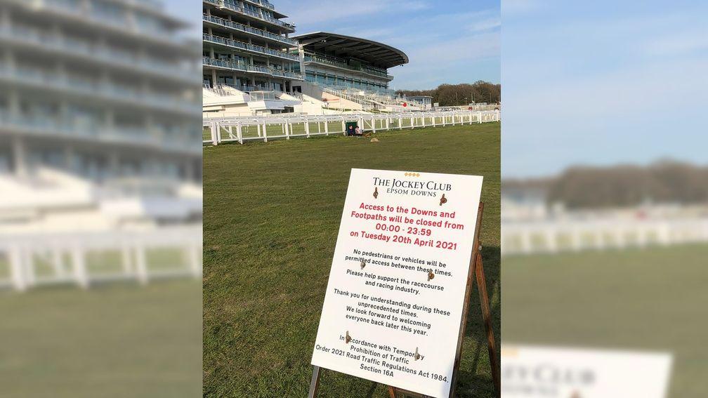 The footpaths that criss-cross Epsom Downs will be closed to the public on Tuesday as the course races for the first time since last July