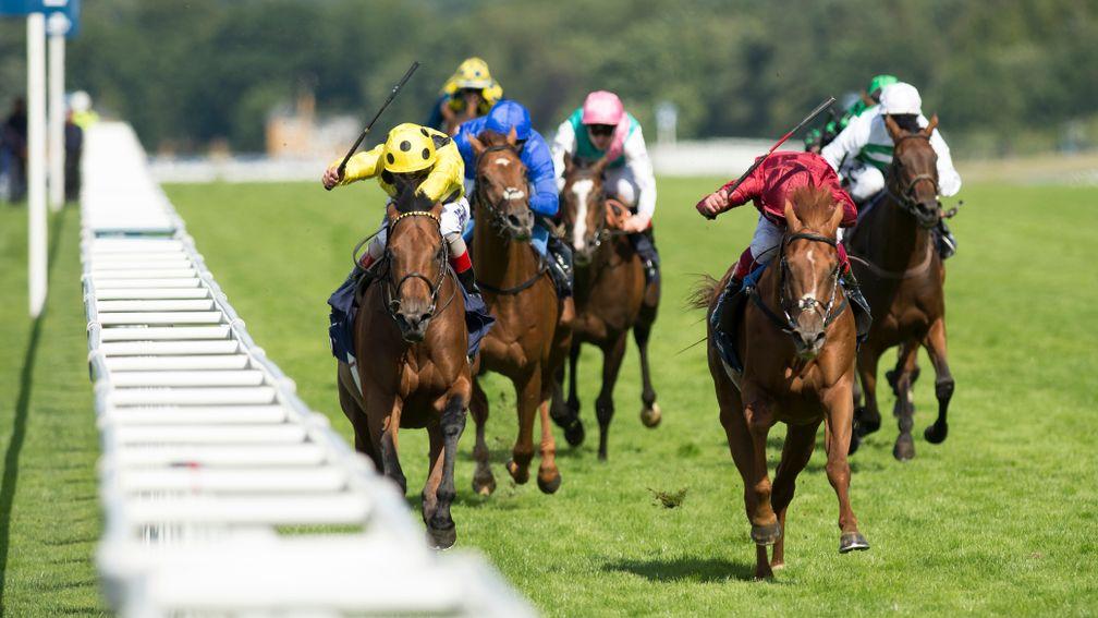 Postponed (left) wins the 2015 King George VI & Queen Elizabeth Stakes from Eagle Top
