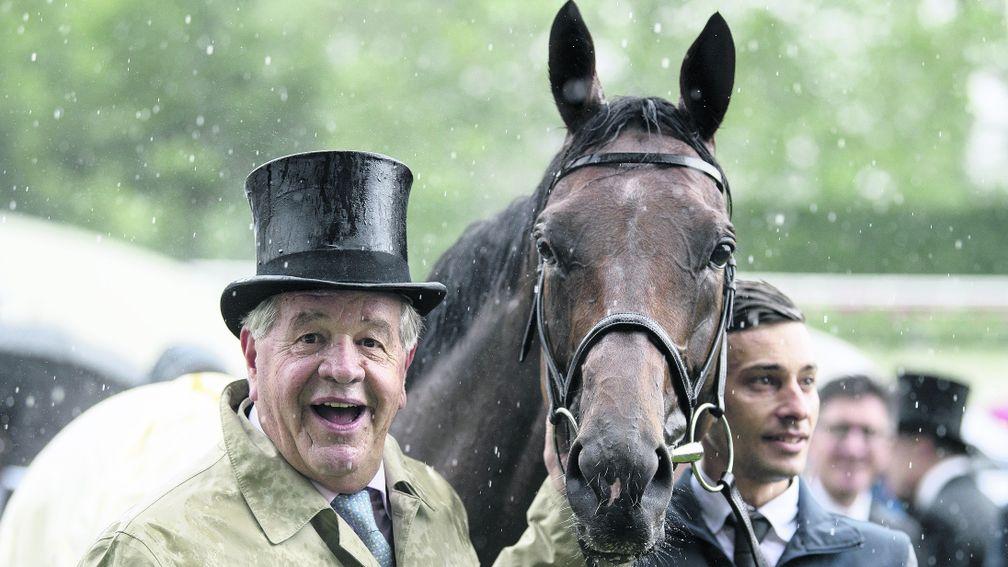 Sir Michael Stoute and Crystal Ocean after the Prince Of Wales's Stakes