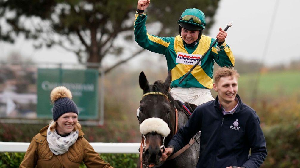 Bryony Frost is overjoyed as she and Present Man return to the winner's enclosure