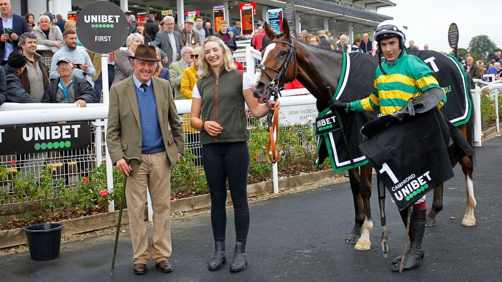 Philip Hobbs (left) is on hand to greet Persian War winner Camprond at Chepstow last Friday, a race in which he also saddled the runner-up Luttrell Lad