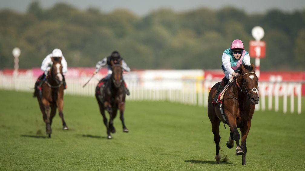 Frankel streaks out in front on the second outing of his career – he wore a Grakle on all his starts