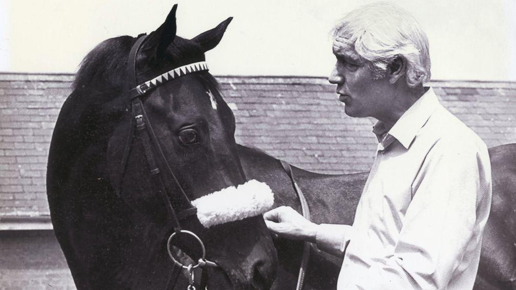 Geoff Wragg with Teenoso after the colt's 1983 Derby win