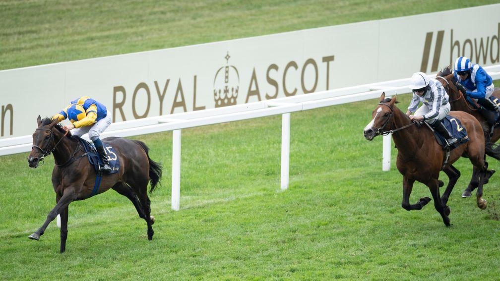 Broome (white cap) chases home Wonderful Tonight in the Hardwicke Stakes at Royal Ascot