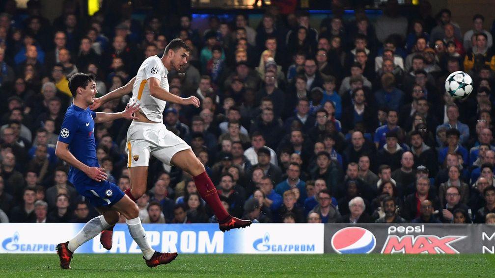 Edin Dzeko scores for Roma against Chelsea at Stamford Bridge