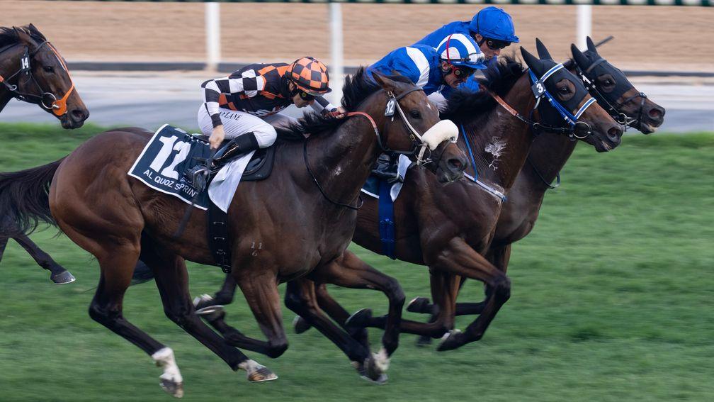Danyah (centre) snatches victory underDane O'Neill in the Al Quoz Sprint