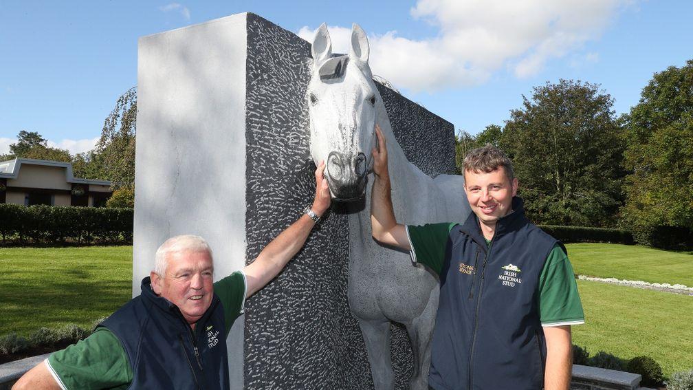 Paul Croke (right) unveils the sculpture of Invincible Spirit at the Irish National Stud earlier this year