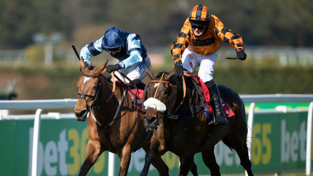 Younevercall (right) digs deep to fend off Indefatigable in the bet365 Select Hurdle