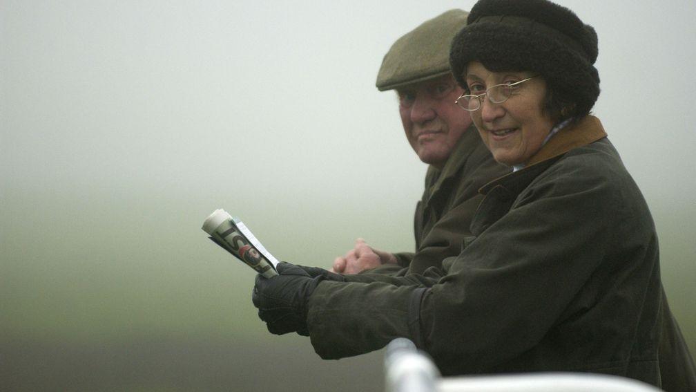 Terry Biddlecombe and Henrietta Knight watch Loup Charter win the  2 mile 3 furlong novice hurdle at Exeter 2nd November 2004